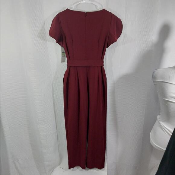 NWT@$139! CALVIN KLEIN! BURGUNDY 1 PC BELTED, PUFF SLEEVE JUMPSUIT, ONESIE! SZ 4 - Picture 5 of 12